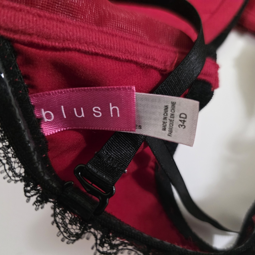 💋Blush Red & Black Lace Bra 34D Satin Underwire Push-Up Lingerie Sexy Front 💋 - Picture 8 of 9